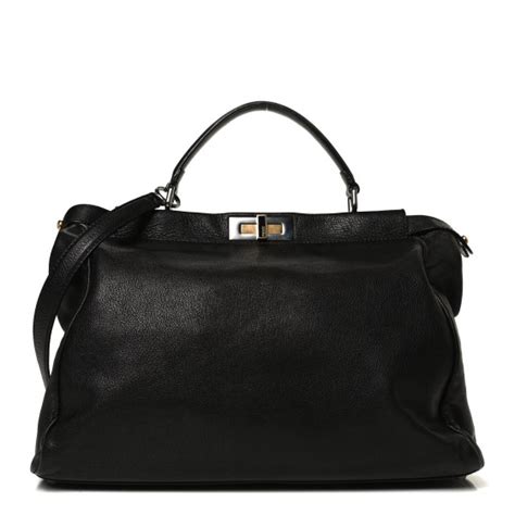 Fendi Goatskin Zucca Large Peekaboo Iconic Satchel Black 